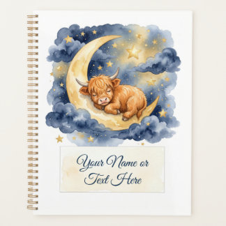 Watercolor slapende Schotse Hoogland kalf op halve Planner