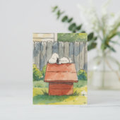 Watercolor Sleeping Dog on Red Doghouse Art Feestdagenkaart (Staand voorkant)