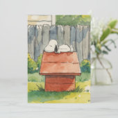 Watercolor Sleeping Dog on Red Doghouse Art Feestdagenkaart (Staand voorkant)