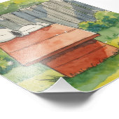 Watercolor Sleeping Dog on Red Doghouse Art Foto Afdruk (Hoek)