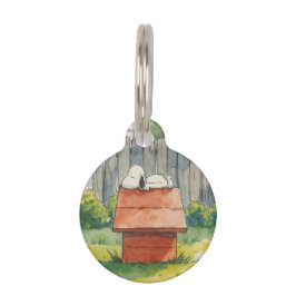 Watercolor Sleeping Dog on Red Doghouse Art Huisdierpenning