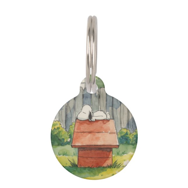 Watercolor Sleeping Dog on Red Doghouse Art Huisdierpenning (Voorkant)