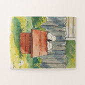 Watercolor Sleeping Dog on Red Doghouse Art Legpuzzel (Horizontaal)