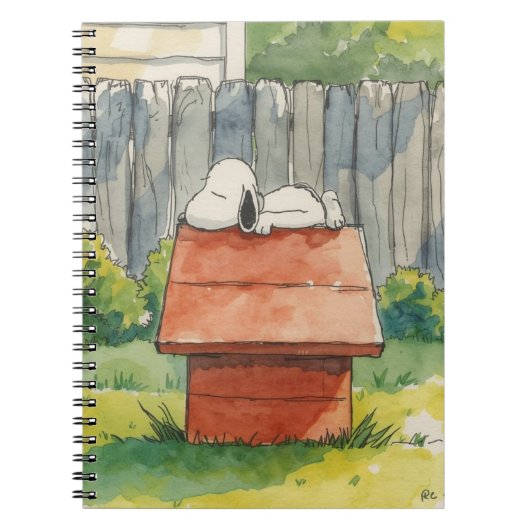Watercolor Sleeping Dog on Red Doghouse Art Notitieboek (Voorkant)