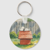 Watercolor Sleeping Dog on Red Doghouse Art Sleutelhanger (Achterkant)