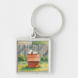 Watercolor Sleeping Dog on Red Doghouse Art Sleutelhanger