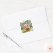 Watercolor Sleeping Dog on Red Doghouse Art Vierkante Sticker (Envelop)