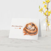 Watercolor Sleeping Kawaii Cat Kaart (Gele Bloem)