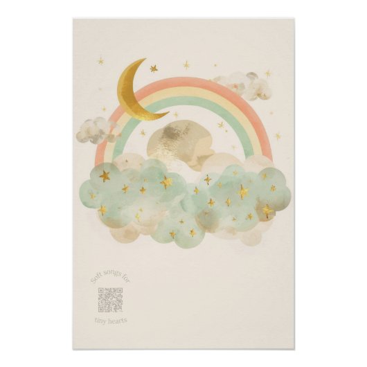 Watercolor Sleeping Moon & Pastel Rainbow Nursery Perfect Poster (Voorkant)