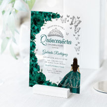 Watercolor Smaragdgroene Rozen Zilver Quinceanera