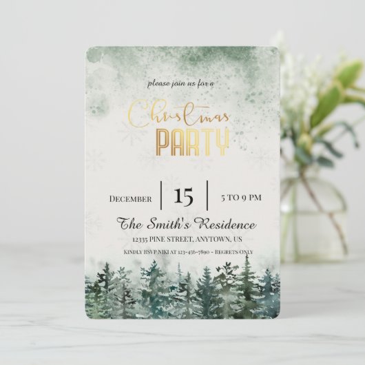 Watercolor Sneeuw Dennenbos Kaart (Staand voorkant)