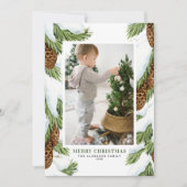 Watercolor Sneeuwige Denneappels Kerst Foto Feestdagenkaart (Voorkant)