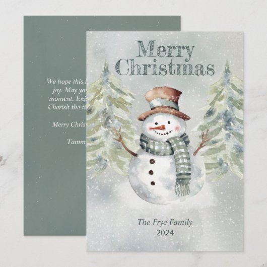 Watercolor Sneeuwman Kerstkaart – Persoonlijk (Voorkant / Achterkant)