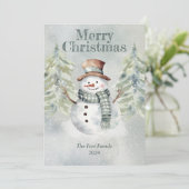 Watercolor Sneeuwman Kerstkaart – Persoonlijk (Staand voorkant)