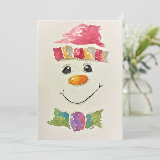 Watercolor Sneeuwman Kerstkaarten Feestdagenkaart (Staand voorkant)