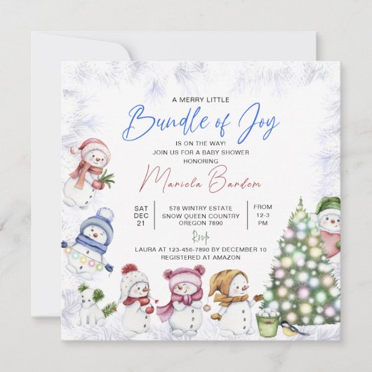 Watercolor Sneeuwman Prettig Kerstmis Baby Uitnodi Kaart (Voorkant)