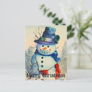 Watercolor Sneeuwman Vakantie Ansichtkaart Feestdagenkaart