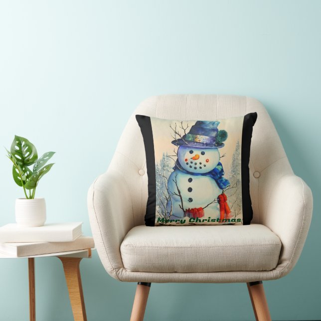 Watercolor Sneeuwman Worp Kussen (Stoel)