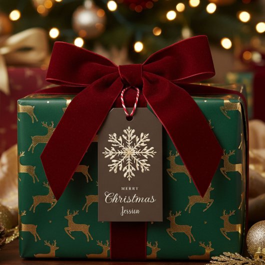 Watercolor Sneeuwvlok Bruin Custom Kerstmis Cadeaulabel