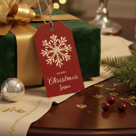 Watercolor Sneeuwvlok Rood Aangepaste Kerstmis Cadeaulabel