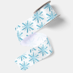Watercolor Sneeuwvlok Wit en Blauw Satijnen Lint