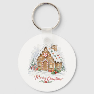 Watercolor snoephuis met snoepstokken sleutelhanger