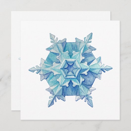 Watercolor Snowflake Flat Christmas Card (Voorkant / Achterkant)