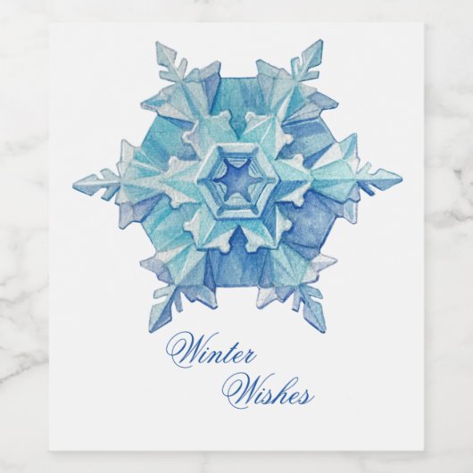 Watercolor Snowflake Wijn Etiket (Enkel label)