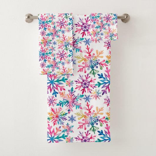 Watercolor Snowflakes Pattern Bad Handdoek (Insitu)