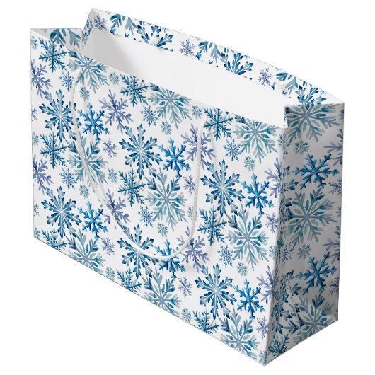 Watercolor Snowflakes Pattern Groot Cadeauzakje (Achterkant Gekanteld)