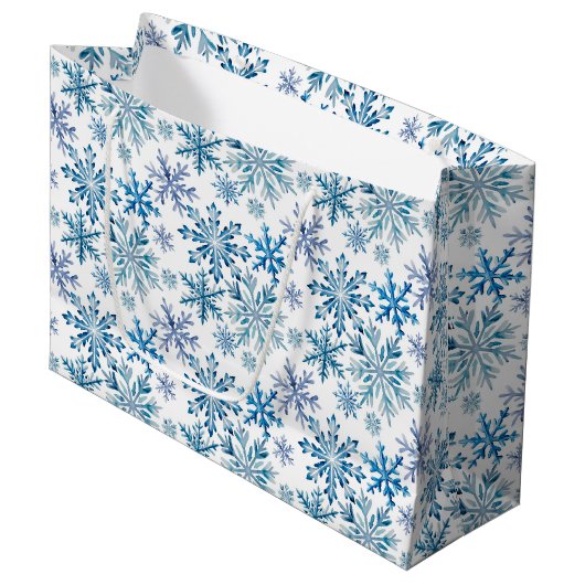 Watercolor Snowflakes Pattern Groot Cadeauzakje (Voorkant Gekanteld)