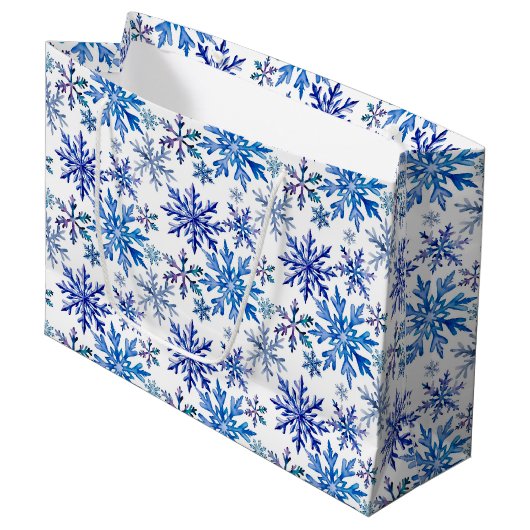 Watercolor Snowflakes Pattern Groot Cadeauzakje (Voorkant Gekanteld)