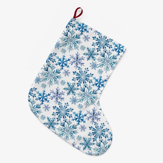 Watercolor Snowflakes Pattern Grote Kerstsok (Voorkant (Hangend))
