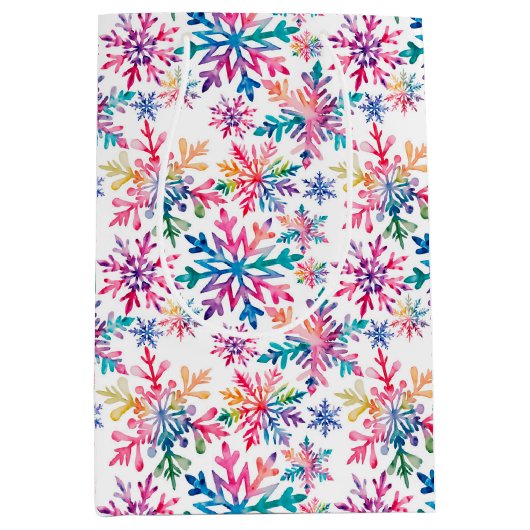 Watercolor Snowflakes Pattern Medium Cadeauzakje (Voorkant)