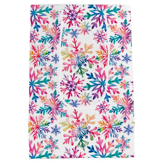 Watercolor Snowflakes Pattern Medium Cadeauzakje (Achterkant)