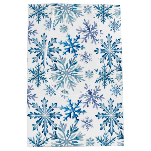 Watercolor Snowflakes Pattern Medium Cadeauzakje (Voorkant)