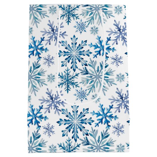 Watercolor Snowflakes Pattern Medium Cadeauzakje (Achterkant)