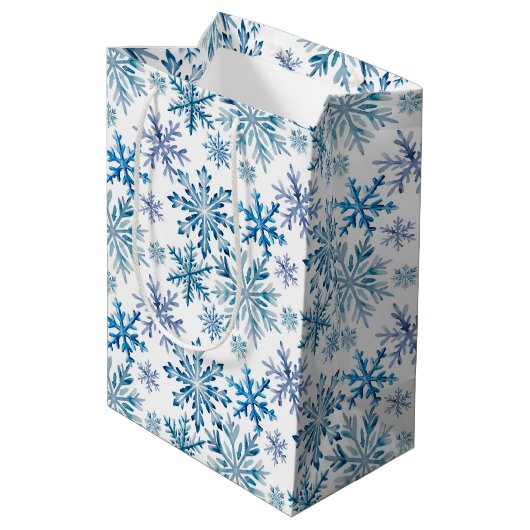 Watercolor Snowflakes Pattern Medium Cadeauzakje (Achterkant Gekanteld)
