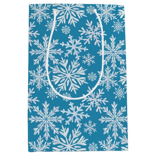 Watercolor Snowflakes Pattern Medium Cadeauzakje (Voorkant)