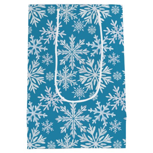 Watercolor Snowflakes Pattern Medium Cadeauzakje (Achterkant)