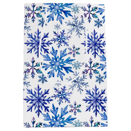 Watercolor Snowflakes Pattern Medium Cadeauzakje (Voorkant)