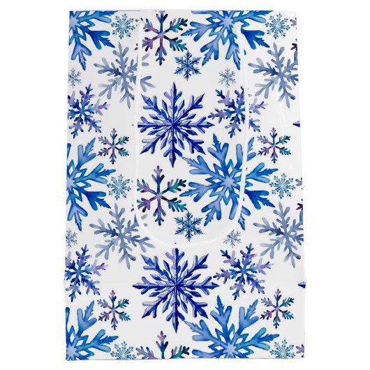 Watercolor Snowflakes Pattern Medium Cadeauzakje (Achterkant)