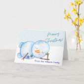 Watercolor Snowman Christmas Card Customizable Art Kaart (Gele Bloem)