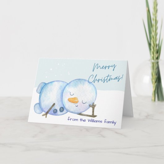 Watercolor Snowman Christmas Card Customizable Art Kaart (Voorkant)