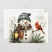 Watercolor Snowman Christmas Card – Lantern & Card Briefkaart (Voorkant / Achterkant)