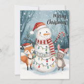 Watercolor Snowman Fox Bunny Woodland Christmas Feestdagenkaart (Voorkant)