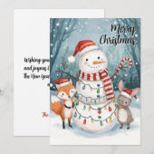 Watercolor Snowman Fox Bunny Woodland Christmas Feestdagenkaart (Voorkant / Achterkant)