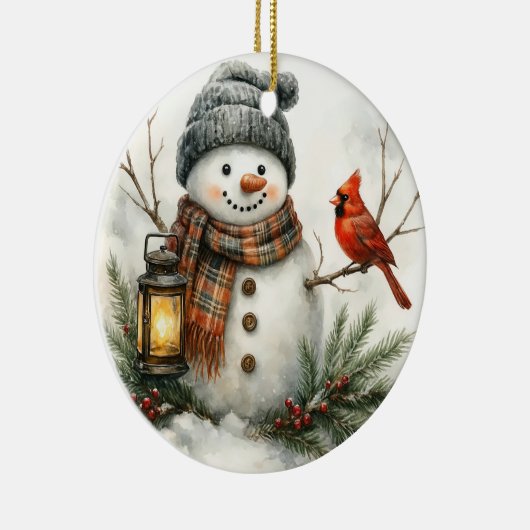 Watercolor Snowman – Lantern & Cardinal Keramisch Ornament (Rechts)
