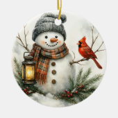 Watercolor Snowman – Lantern & Cardinal Keramisch Ornament (Voorkant)