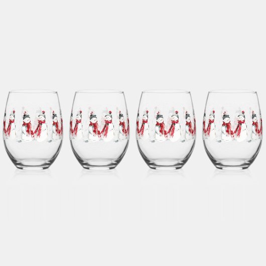 Watercolor Snowman Wijnglas Zonder Voet (Voorkant)